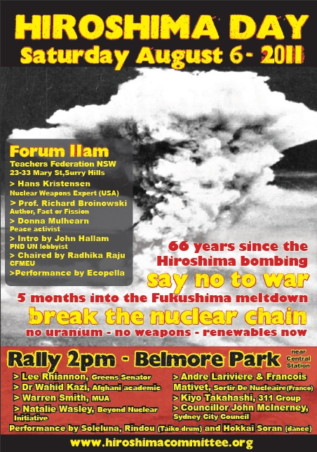 Hiroshima Day 2011 Sydney poster click to enlarge